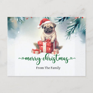 Pug Dog Christmas themed Postcard