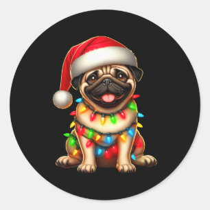Pug Dog Christmas Tree Lights Santa Xmas Pajama Do Classic Round Sticker