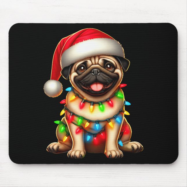 Pug Dog Christmas Tree Lights Santa Xmas Pajama Do Mouse Mat (Front)
