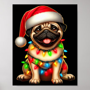 Pug Dog Christmas Tree Lights Santa Xmas Pajama Do Poster