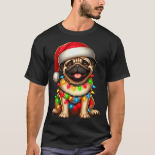 Pug Dog Christmas Tree Lights Santa Xmas Pajama Do T-Shirt