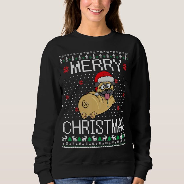 Pug Dog Christmas Ugly Sweater Funny Merry Pugmas  (Front)