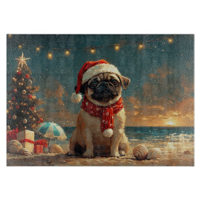 Pug Dog Christmas Vintage Beach Cutting Board (Front)