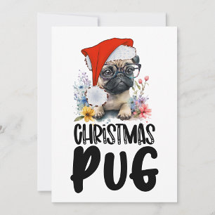 Pug Dog  Christmas with Santa Hat Holiday Card