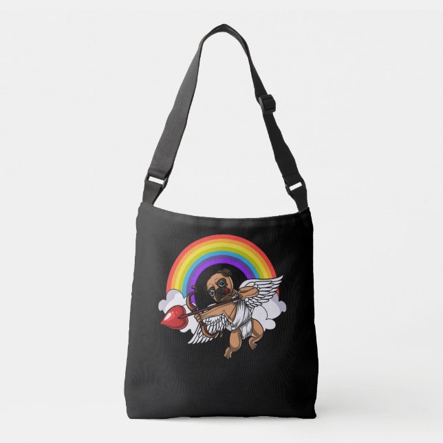 Pug Dog Cupid Valentines Day Cute Pet Crossbody Bag (Front)