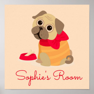 Pug dog Cute pug  girl's room decor