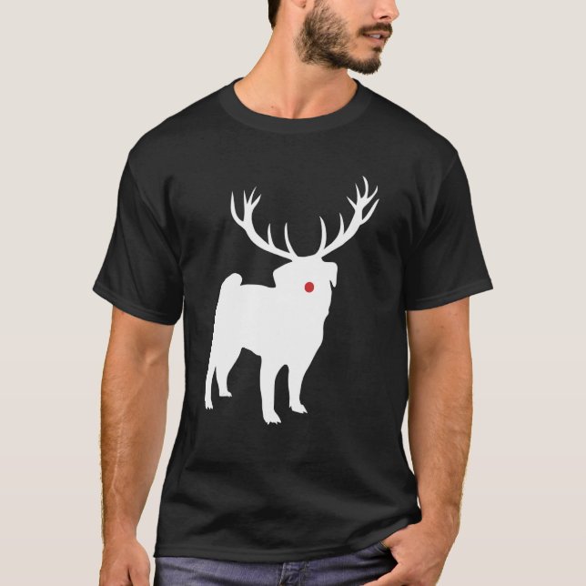 Pug Dog Cute Puppy Pet Christmas Reindeer Antlers  T-Shirt (Front)