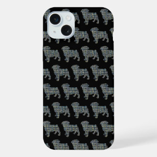Pug Dog Cute Silhouette Grid Black iPhone 15 Plus Case