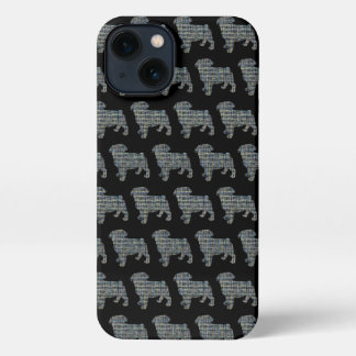Pug Dog Cute Silhouette Grid Black iPhone 13 Case
