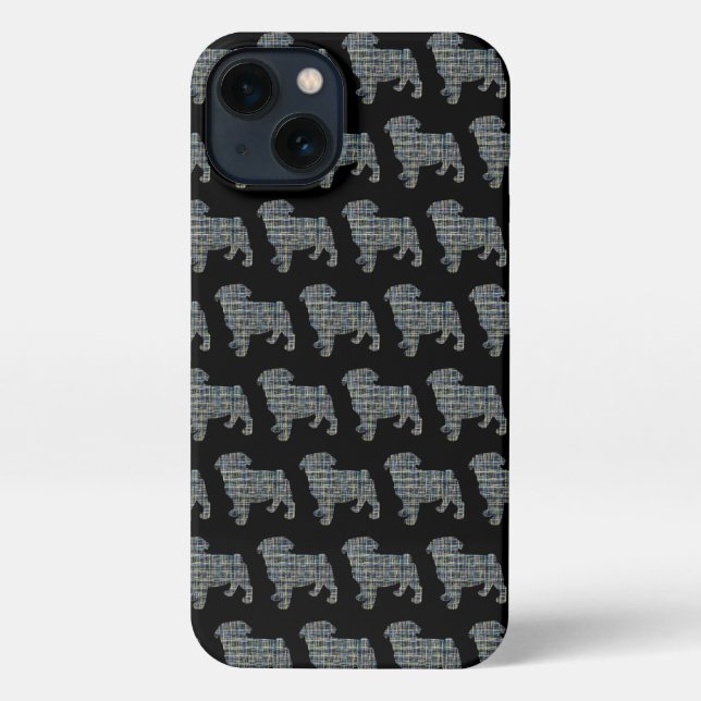 Pug Dog Cute Silhouette Grid Black iPhone Case (Back)