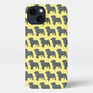 Pug Dog Cute Silhouette Grid Yellow iPhone 13 Case