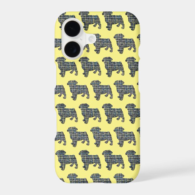 Pug Dog Cute Silhouette Grid Yellow iPhone Case (Back)