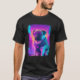 Pug Dog Cyber Vaporwave 80's Synthwave Retrowave D T-Shirt