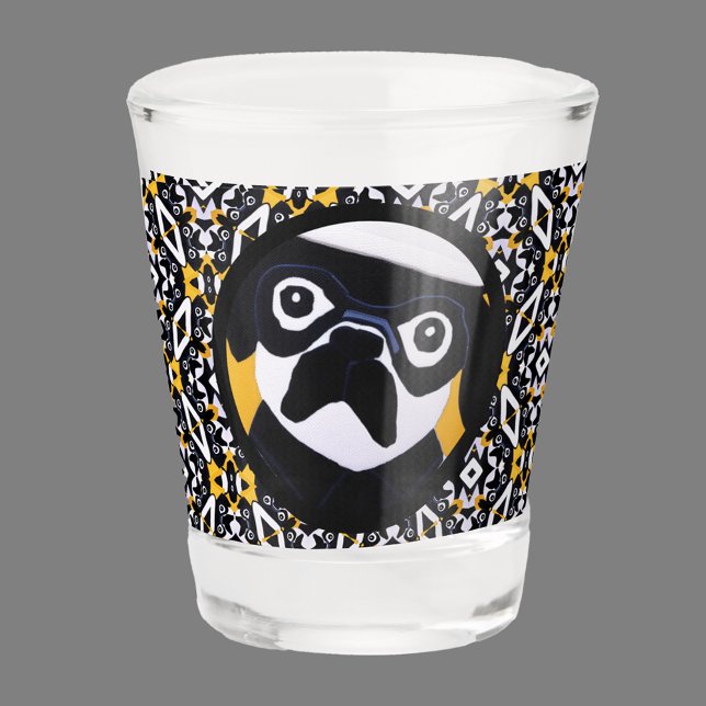 Pug Dog Dad Men Black Gold Unique Photo Gift Puppy Shot Glass (Creator Uploaded)