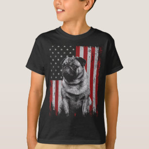 Pug Dog Dad Mum America 4th of July Patriotic USA T-Shirt