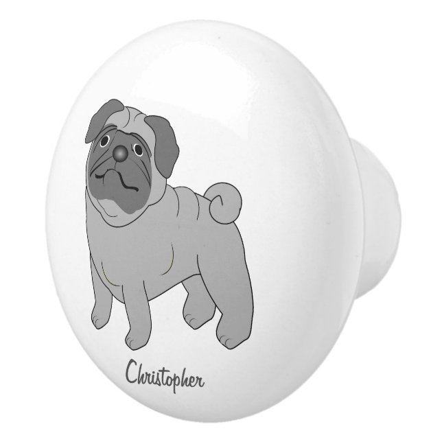Pug Dog Design Personalised Ceramic Knob (Right)