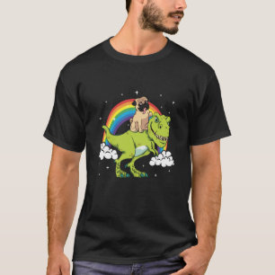 Pug Dog Dinosaur Tyrannosaurus T-Rex Raindow Cloud T-Shirt