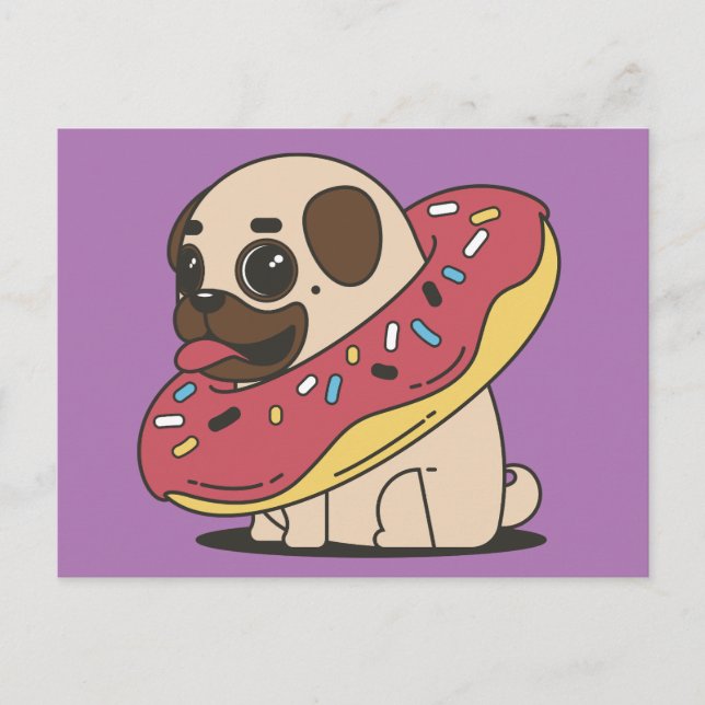 PUG DOG DONUT POSTCARDS (Front)