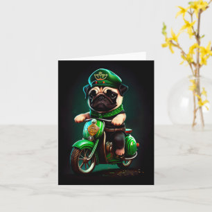 Pug Dog Driving Bike St. Patrick's Day Card