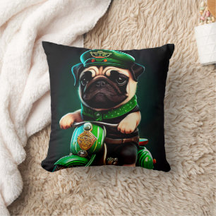 Pug Dog Driving Bike St. Patrick's Day Cushion