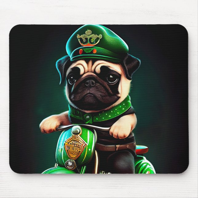 Pug Dog Driving Bike St. Patrick's Day Mouse Mat (Front)