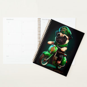 Pug Dog Driving Bike St. Patrick's Day Planner