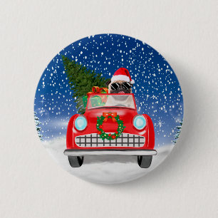 Pug Dog Driving Car In Snow Christmas  6 Cm Round Badge