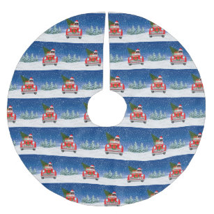 Pug Dog Driving Car In Snow Christmas  Brushed Polyester Tree Skirt