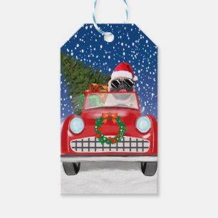 Pug Dog Driving Car In Snow Christmas  Gift Tags