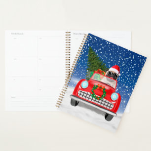 Pug Dog Driving Car In Snow Christmas   Planner