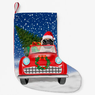 Pug Dog Driving Car In Snow Christmas  Small Christmas Stocking