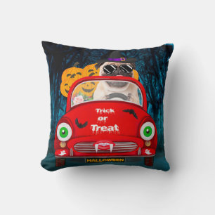 Pug Dog Driving Car Scary Halloween Cushion