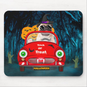 Pug  Dog Driving Car Scary Halloween Mouse Mat