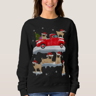 Pug Dog Driving Christmas Tree Red Truck Pug Chris Sweatshirt