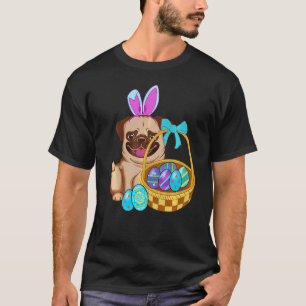 Pug Dog Easter Holiday Bunny Ears Colour Egg Hunt T-Shirt