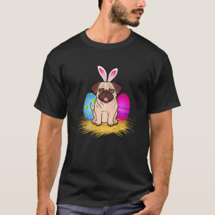 Pug Dog Easter Holiday Bunny Ears Colour Egg Hunt T-Shirt