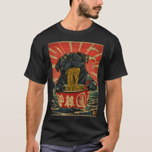 Pug Dog Eating Ramen Noodles Vintage Japanese T-Shirt