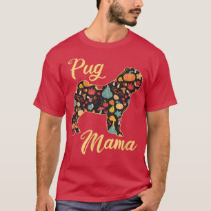 Pug Dog Fall Pattern Pumpkin Autumn Leaves Dog Mum T-Shirt