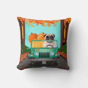 Pug Dog Fall Pumpkin Cushion