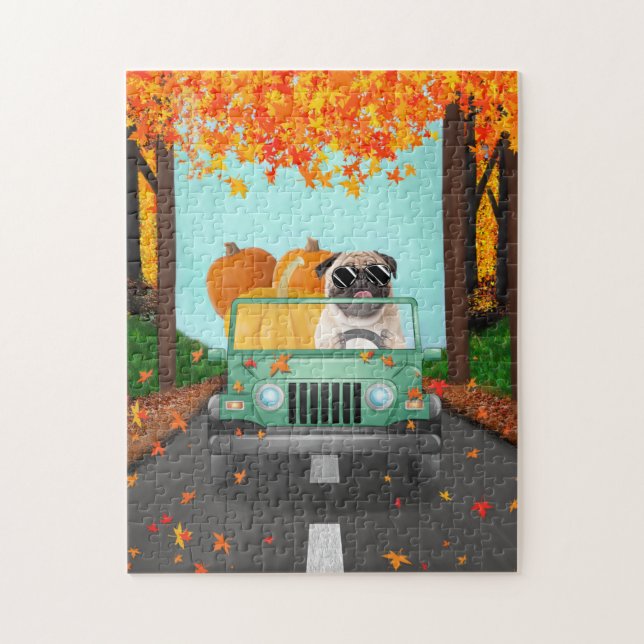 Pug Dog Fall Pumpkin  Jigsaw Puzzle (Vertical)