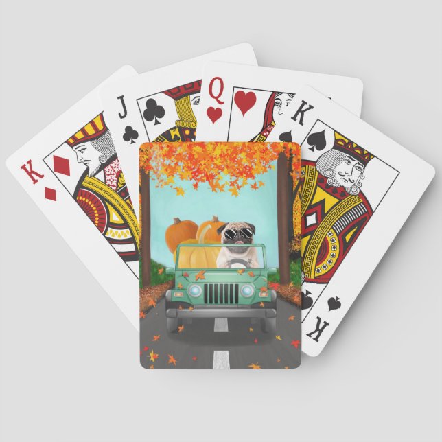 Pug Dog Fall Pumpkin Playing Cards (Back)