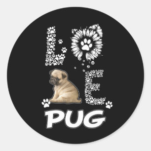 Pug dog Flower Lover Classic Round Sticker