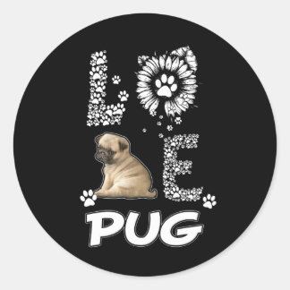 Pug dog  Flower Lover Classic Round Sticker