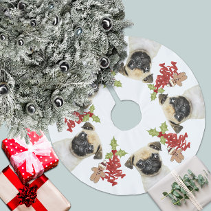 Pug Dog Fun Festivities Christmas   White Brushed Polyester Tree Skirt