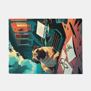 Pug Dog gentleman vintage  Doormat