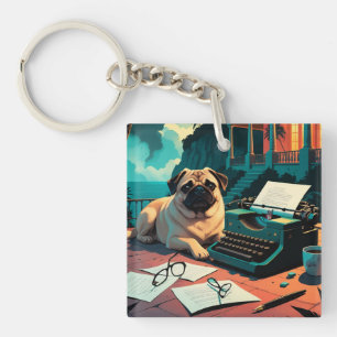 Pug Dog gentleman vintage Key Ring