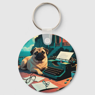 Pug Dog gentleman vintage  Key Ring