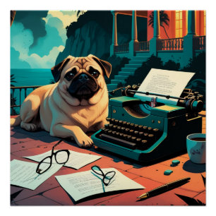 Pug Dog gentleman vintage  Poster