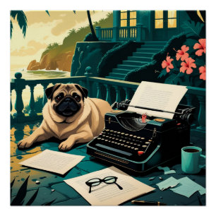 Pug Dog gentleman vintage Poster