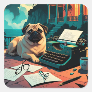 Pug Dog gentleman vintage  Square Sticker